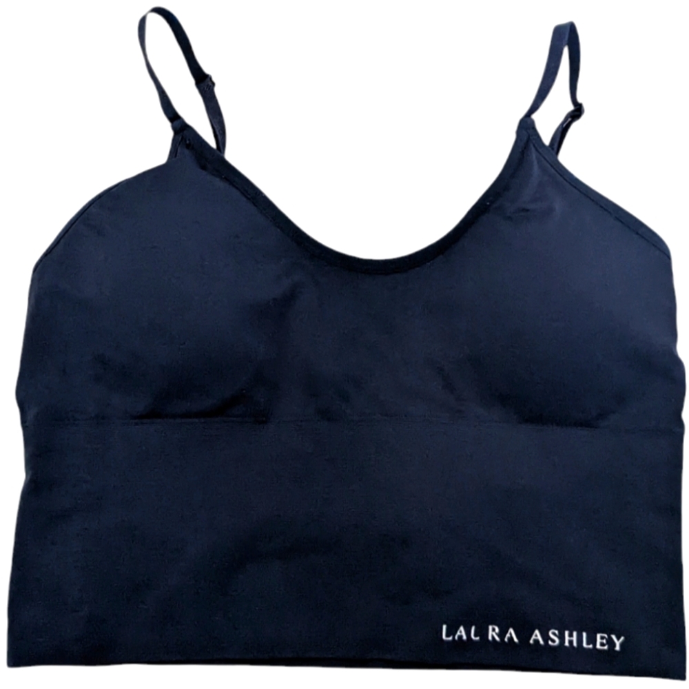 Laura Ashley Women's long line bra size medium navy blue with removable pads
